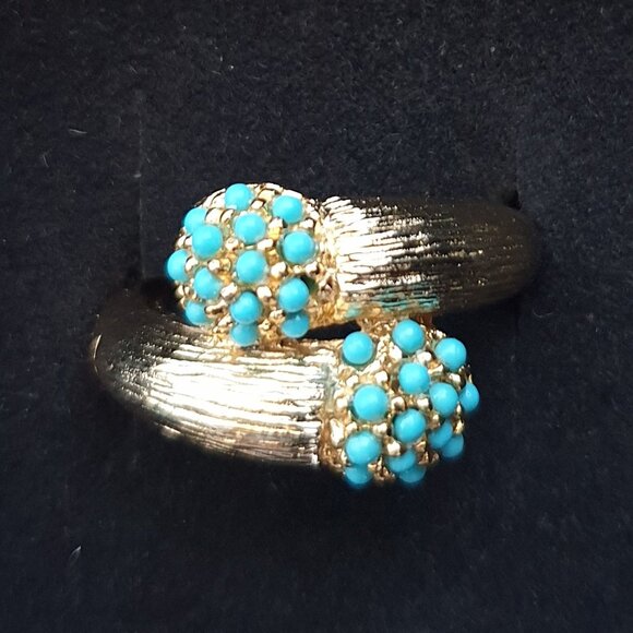 Amazing Precious Vintage 15K Yellow Gold & Turquoise Statement Ring - Picture 16 of 17